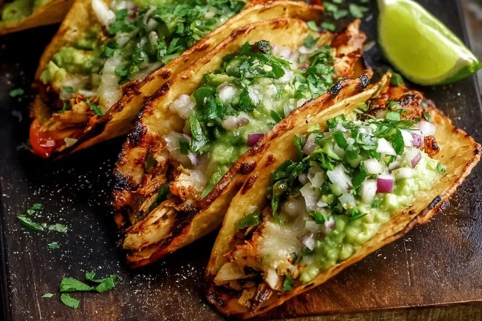 Poblano Chicken Tacos with Avocado Jalapeño Salsa
