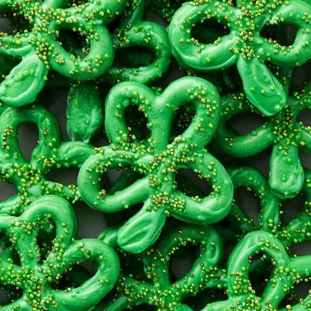 Shamrock Pretzels shaped like clovers for St. Patrick's Day celebrations