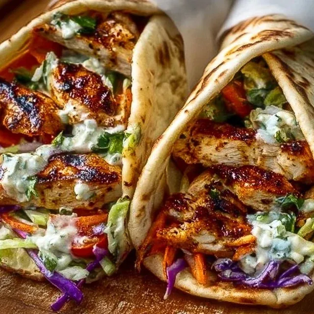 Delicious sheet pan chicken pitas served with fresh vegetables