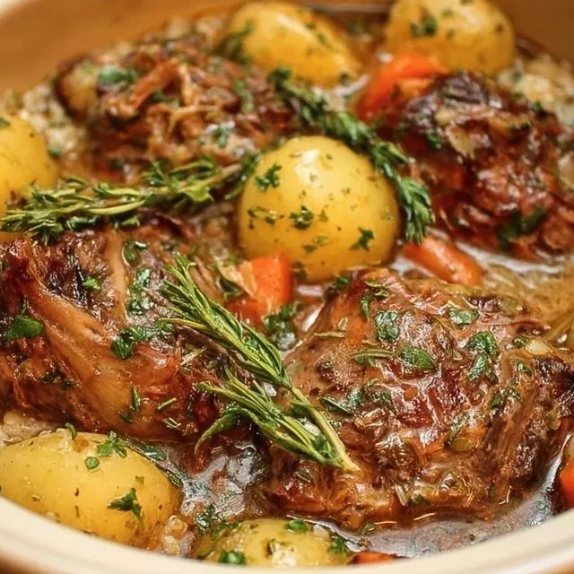 Delicious slow cooker beef bourguignon with tender beef and rich sauce