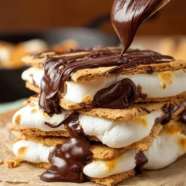 Delicious s'mores with chocolate and marshmallows on graham crackers