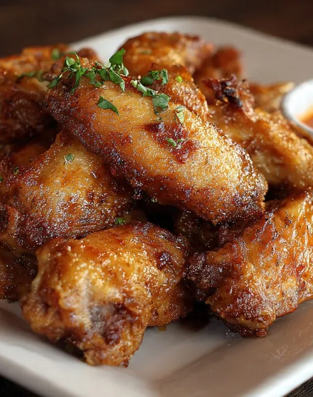 Crispy Buffalo wings served with celery and dipping sauce