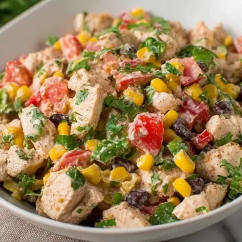 Quick Mexican inspired chicken salad with vibrant ingredients and flavors