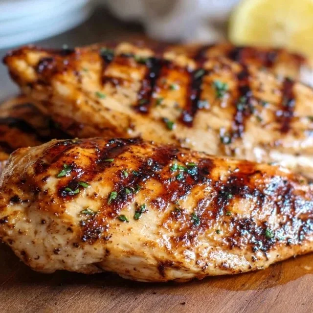 Deliciously grilled chicken breast garnished with herbs and spices