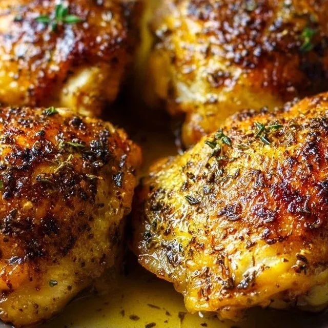 Baked boneless chicken thighs served with vegetables