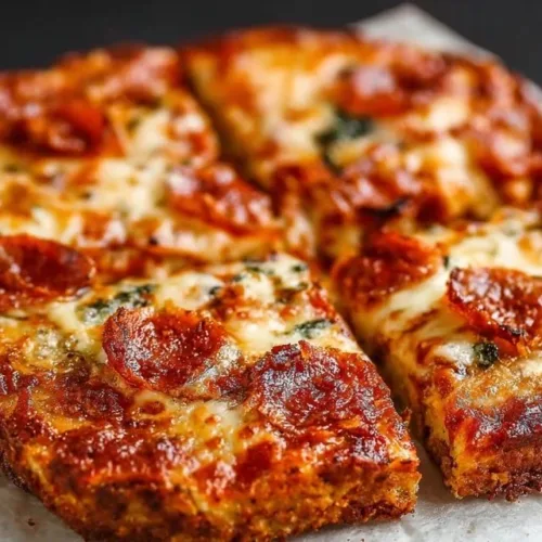 Delicious Chicken Crust Pizza, a healthy low-carb pizza alternative.
