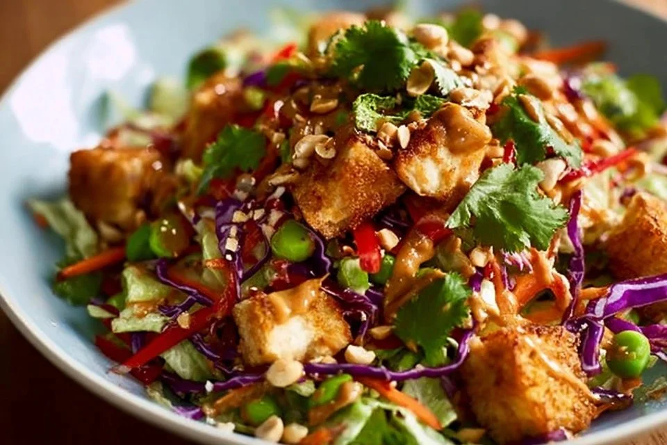 Asian Chicken Crunch Salad with Peanut Dressing