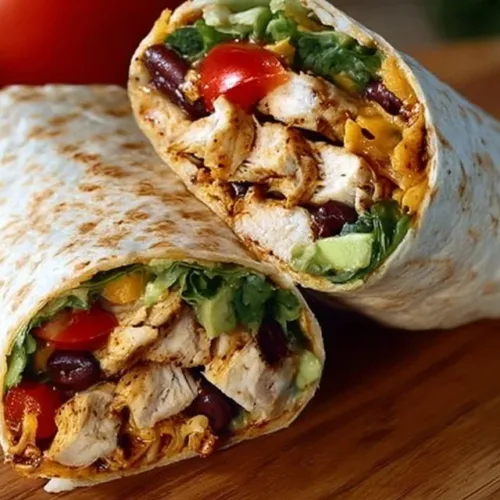 Crunchy BBQ ranch chicken wraps filled with fresh ingredients.