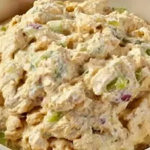 Easy chicken salad recipe served in a bowl with fresh ingredients