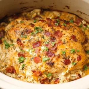 Delicious easy Crockpot Chicken served on a plate with vegetables