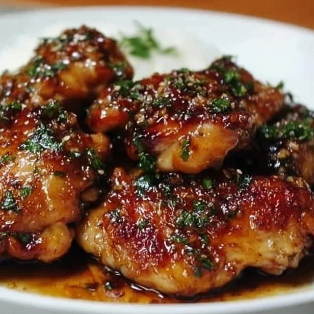 Delicious soy garlic chicken thighs served on a plate