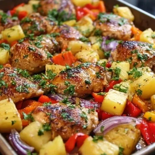 Hawaiian Chicken Sheet Pan with vibrant vegetables and tropical flavors
