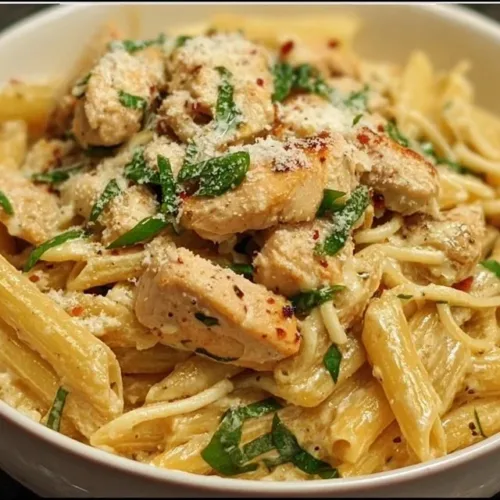 Healthy Garlic Parmesan Chicken Pasta served in a bowl