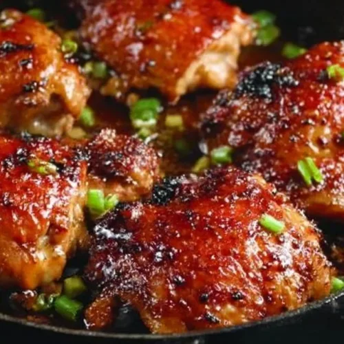 Delicious Honey Soy Chicken Thighs garnished with green onions