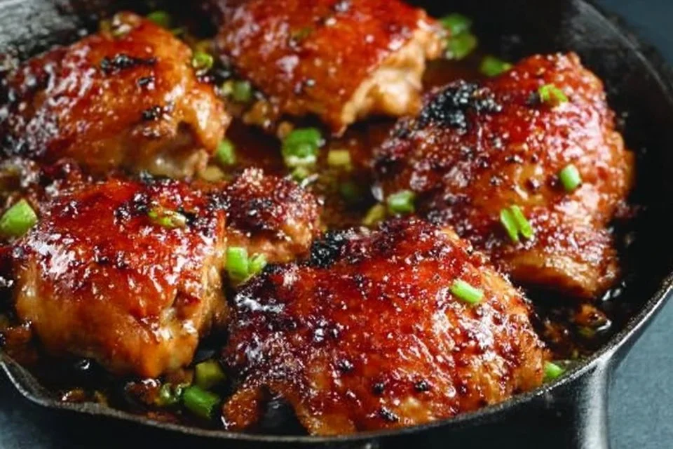 Delicious Honey Soy Chicken Thighs garnished with green onions