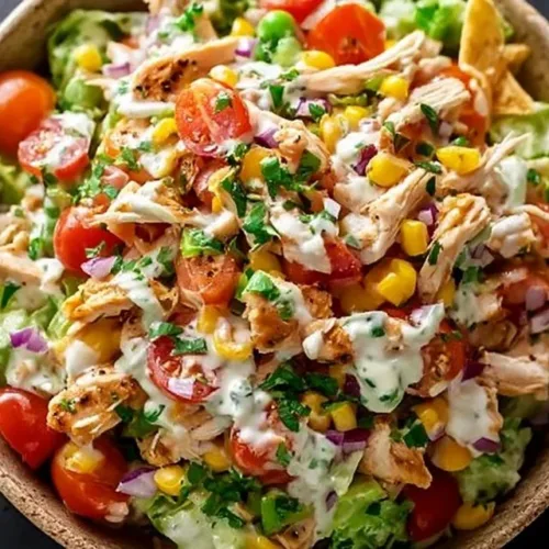 Delicious Mexican Chicken Salad with fresh vegetables and grilled chicken.