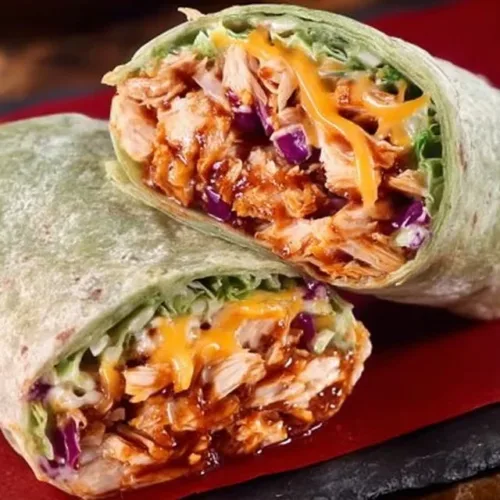 Delicious BBQ Chicken Wraps inspired by Red Robin's Whiskey River recipe