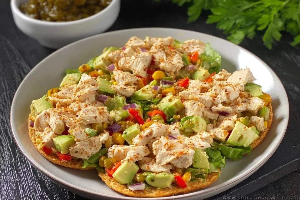Bowl of Spicy Mexican Chicken Salad with vibrant vegetables and chicken
