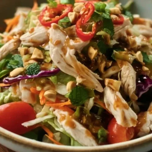 Delicious Thai Chicken Salad with fresh vegetables and zesty dressing