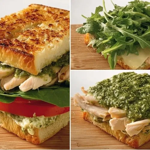 Delicious chicken pesto sandwich with fresh ingredients and herbs