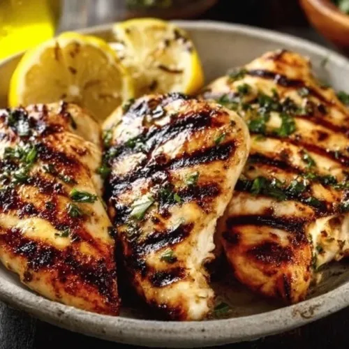 Delicious Greek chicken marinated for optimal flavor and tenderness.