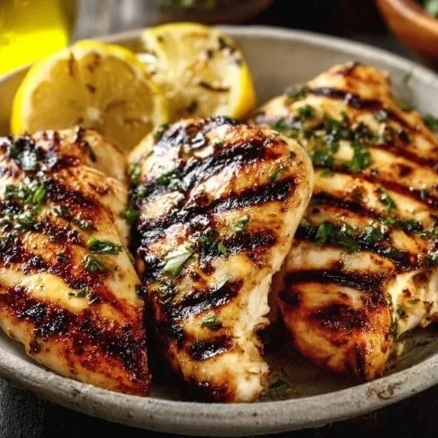 Delicious Greek chicken marinated for optimal flavor and tenderness.
