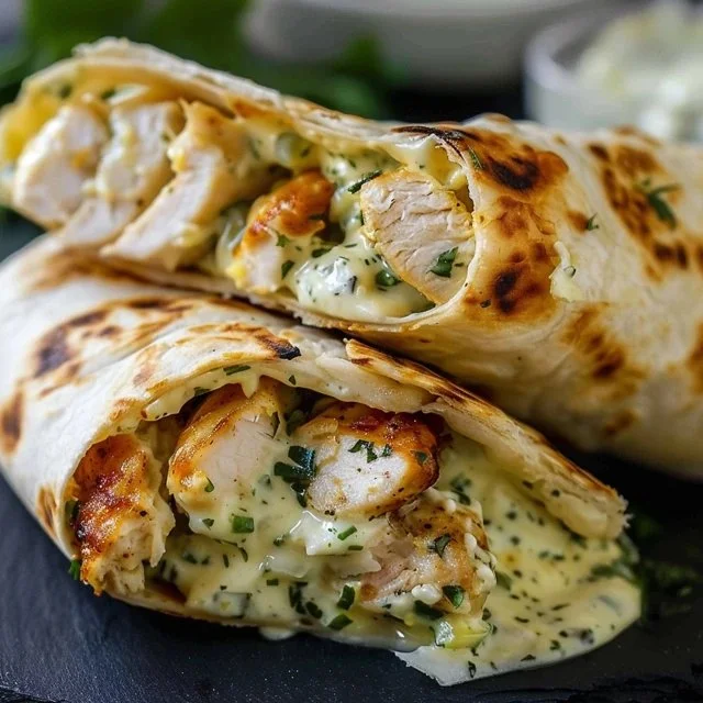 Low Carb Cheesy Garlic Chicken Wraps