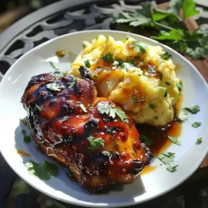 Chipotle Honey Chicken Thighs garnished with fresh herbs on a plate