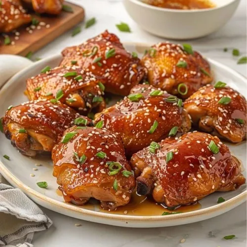 Cozy honey garlic chicken thighs with a rich glaze served on a plate