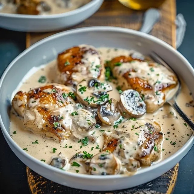 Creamy Garlic Mushroom Chicken Thighs