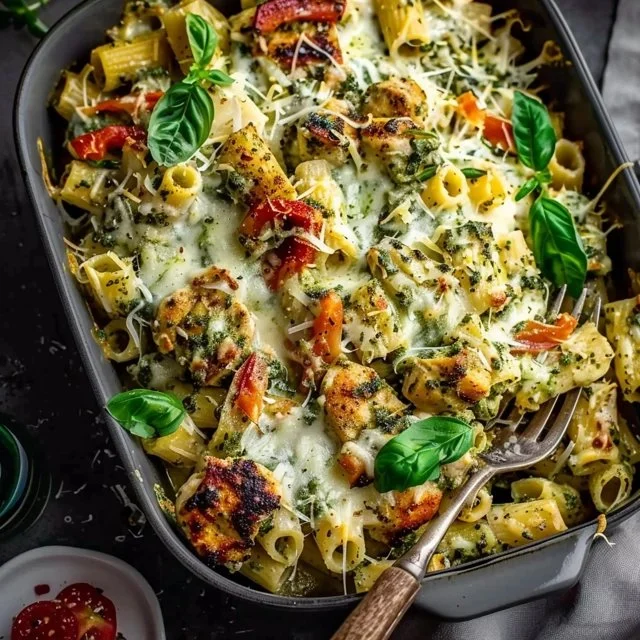 Creamy Pesto Chicken Pasta Bake