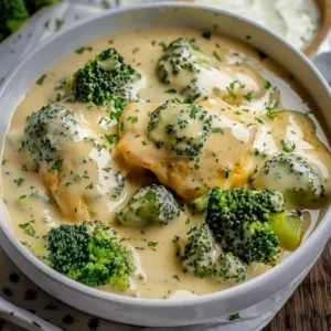 Crockpot Broccoli Cheddar Chicken dish served in a bowl with cheese topping.