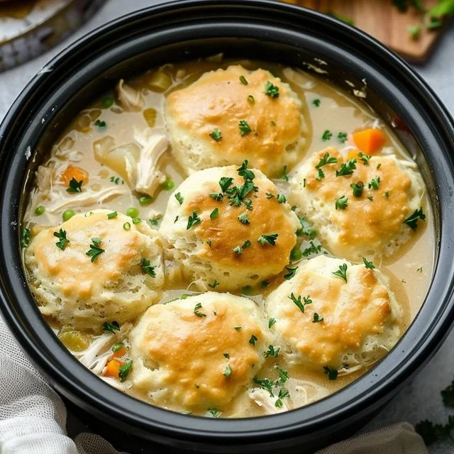 Slow Cooker Chicken Soup with Biscuits