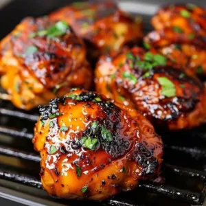 Juicy grilled boneless chicken thighs on a grill, ready to serve