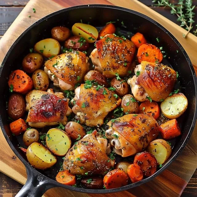 One-Pan Roasted Chicken Thighs with Carrots and Potatoes