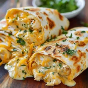 Delicious cheesy garlic chicken wraps served on a plate
