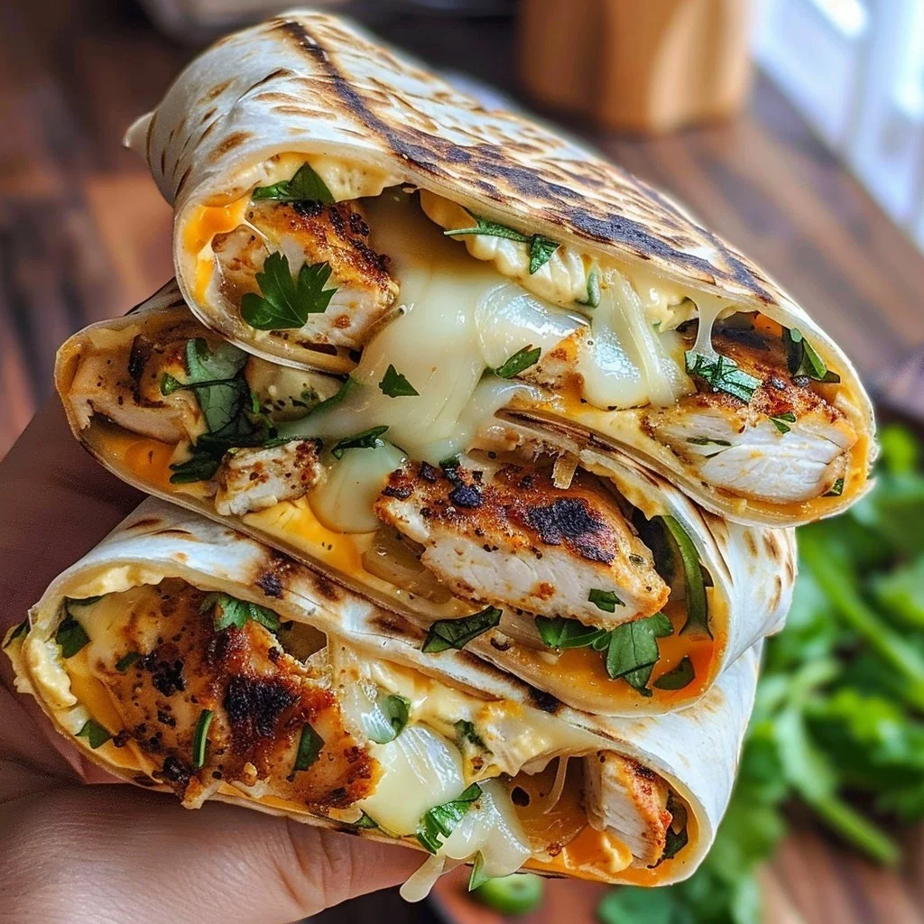 Ooey-Gooey Cheesy Garlic Chicken Wraps