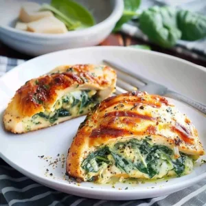 Spinach stuffed chicken breast filled with creamy spinach and cheese