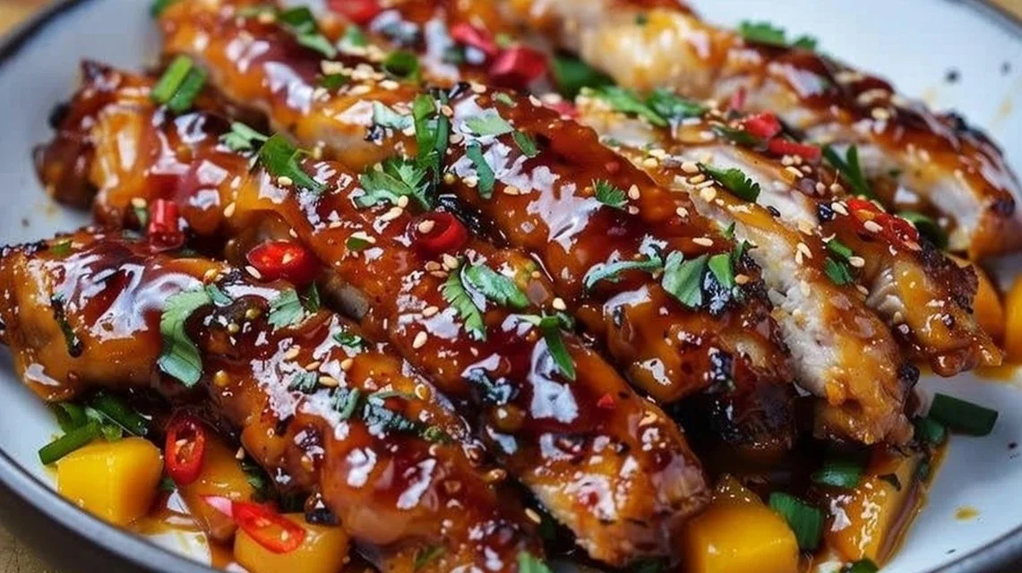 Sweet & Savory Asian Mango Glazed Chicken Twists