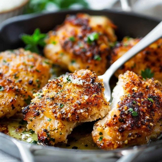Baked garlic parmesan chicken thighs seasoned to perfection