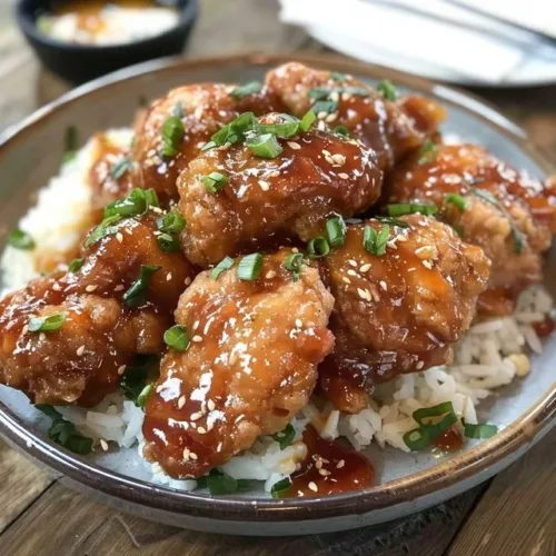 Deliciously plated Bang Bang Chicken dinner with a spicy sauce.