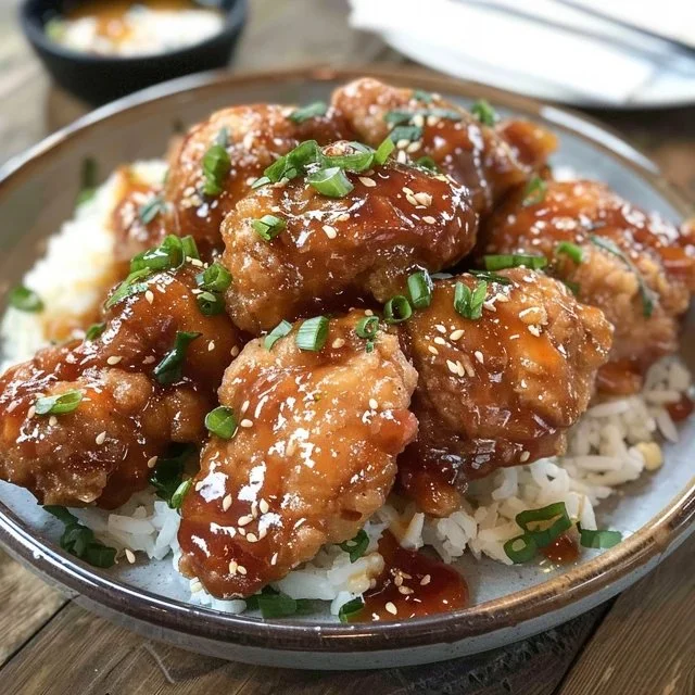 Deliciously plated Bang Bang Chicken dinner with a spicy sauce.