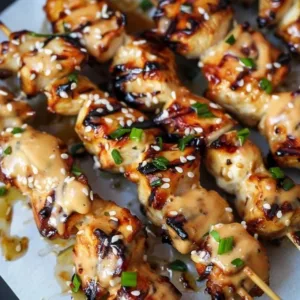 Bang Bang Chicken Skewers marinated and grilled to perfection