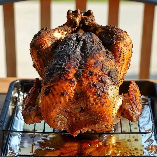 Juicy Beer Can Chicken cooked over a grill for perfect flavor and tenderness