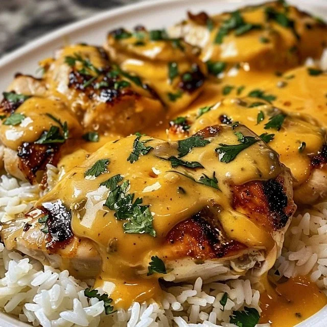 Delicious plate of smothered chicken served with rice