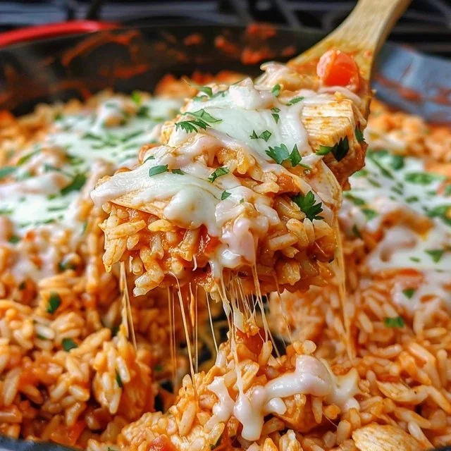Cheesy Chicken Taco Rice dish served in a bowl with toppings