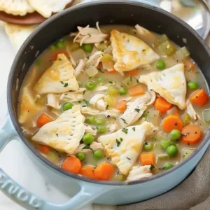 Delicious Chicken Pot Pie Soup garnished with herbs in a bowl