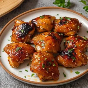 Succulent honey garlic chicken thighs cooked to perfection, served in a cozy setting.