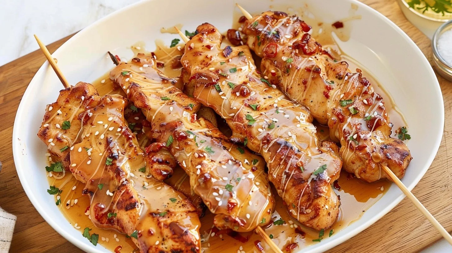 Creamy chicken breast served with herbs and vegetables on a plate.