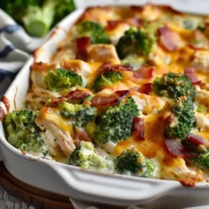 Creamy low carb chicken casserole with broccoli and bacon dish